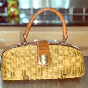 Montac Rattan Straw Barrel Satchel Purse